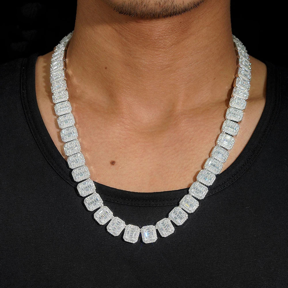 13mm Moissanite S925 Silver Baguettes Chain Necklace For Men Iced Out Chain Hip Hop Jewelry Pass Diamonds Tester With GRA Free S