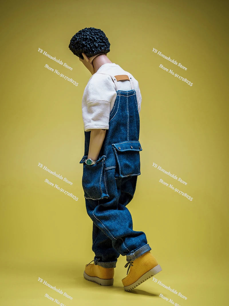 1/6 Anime Boy Head Denim Bib Pants Cloth Action Figure 12inch Movable Body Design Trickyman12 Trendy Man Soldier Model Toys