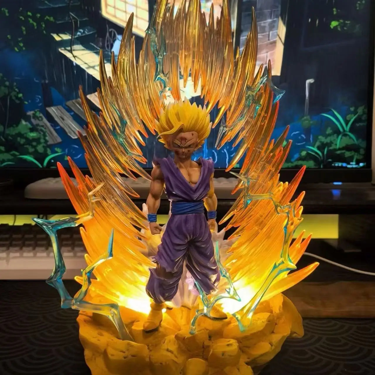 Статуя на JT Dragon Ball Z Son Gohan Фигура Сменяеми глави LED база Super Saiyan Gohan Екшън Фигурки Колекционерски режим Играчки Подаръци