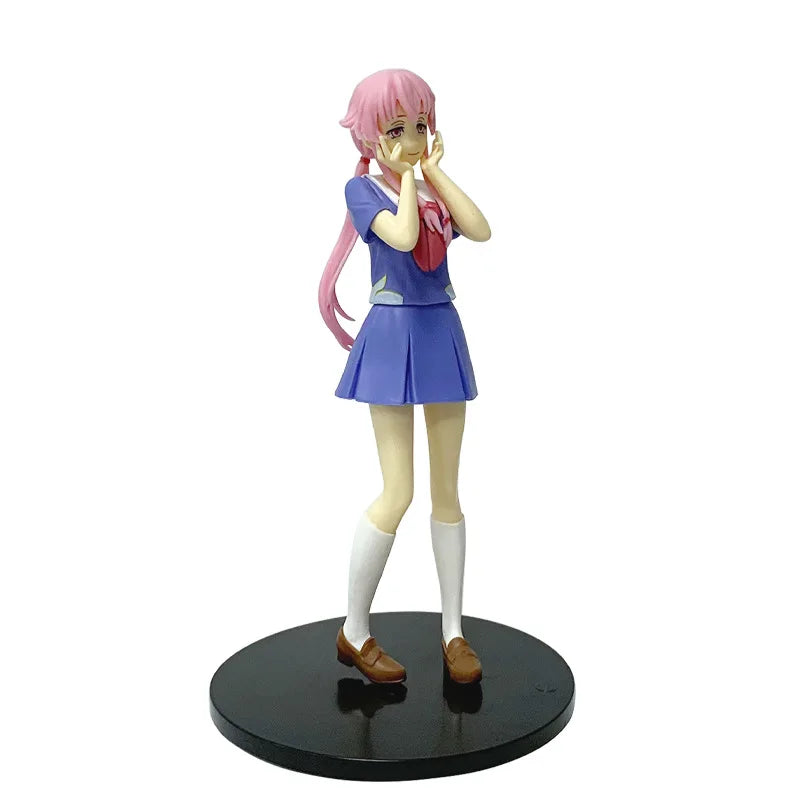Hot 17cm Future Diary Mirai Nikki Gasai Yuno Anime Uniform Dress Standing Posture Action Figure Model Holiday Gifts Desktop Toy