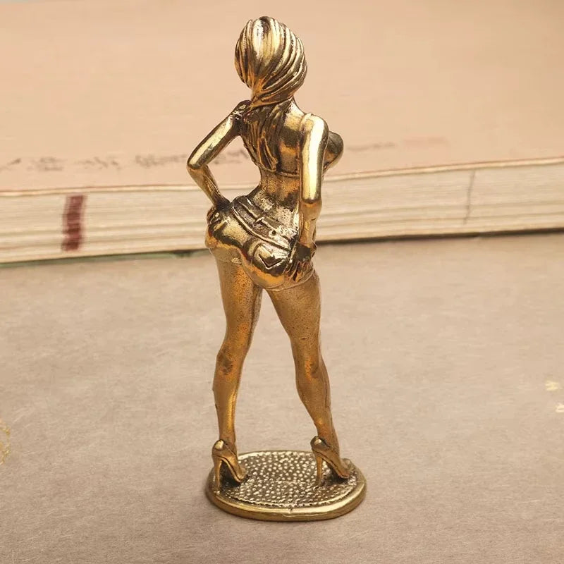 Solid Copper Woman Statue Bikini Women Brass Figurines Sexy Girl Woman Statuette Beauty Crafts Collection Model Gifts For Friend