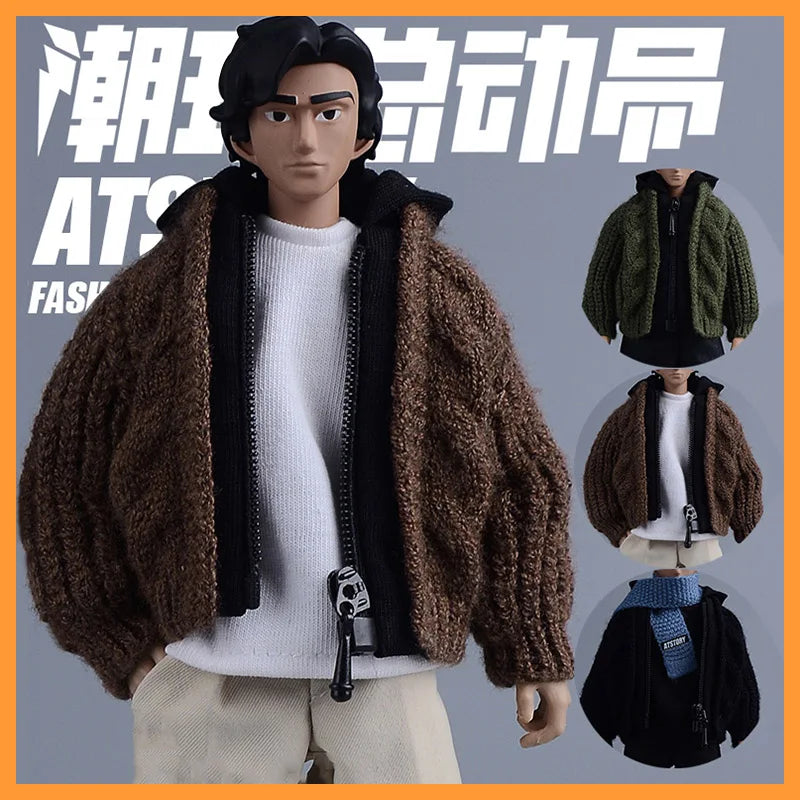 1/12 Scale Male Soldier Knitted Sweatshirt Sweater Jacket Cardigan Coat for 6in Asi Dolls Action FIgure Body Model DIY