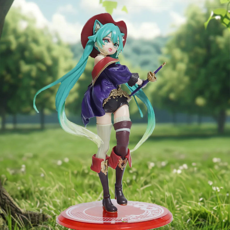 Hatsune Miku Desktop Cute Action Figure Tale Wonderland Miku Puss in Boots Anime Figurine Kawaii Girl Model Toy Adorable Decor
