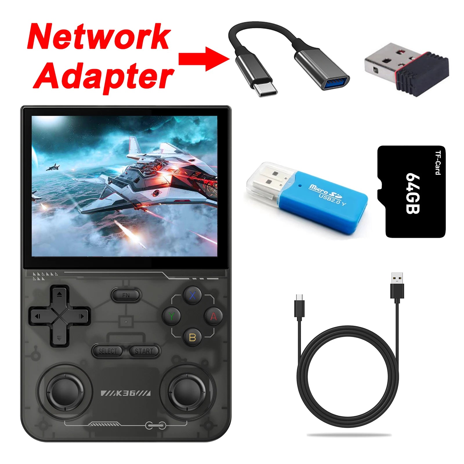 GAMINJA K36 Handheld Game Console 3.5Inch IPS 640x480 Screen Built in 64GB Card Support Two Game Consolesto Play Together Online