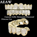 Custom Diamond Teeth Grillz Princess Cut Moissanite Diamond 8Top 8 Bottom Silber 925 Gelb &amp; Weiß Hip Hop Grillz Grill
