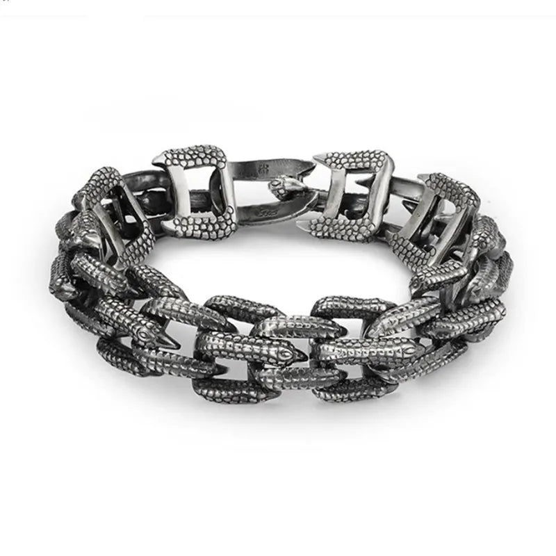 Bracelet Bangle Pure 925 Sterling Silver Dragon Scale Chain Punk Rock Luxury Brand Fine Jewelry Man Woman 2024 New In Gift B19