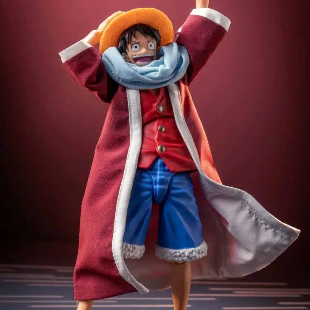 One Piece Shf Anime New Handmade Luffy Alabasta Coat Hat Desert Cloak Scarf Clothes Built In Iron Wire Is Suitable for 1/12 Toys