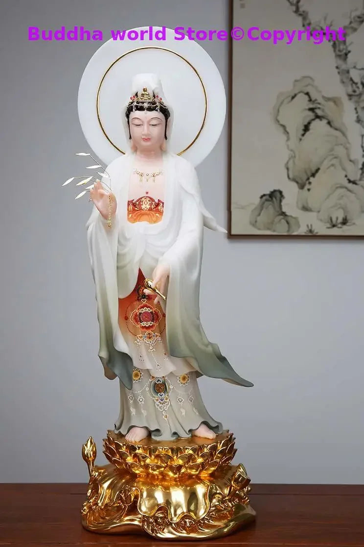 52 cm große buddhistische Jadefigur der Göttin Guan Yin, Gott Avalokiteshvara Buddha, Asien, Heimschutz, Wohlstand, Feng Shui, Top-Statue