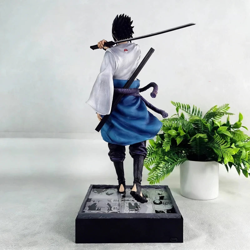 35cm Ninja Uchiha Sasuke Mantra Seal Rebirth Anime Light Up Figure Collection Model Toy PVC Statue Desktop Ornament Toy Boy Gift