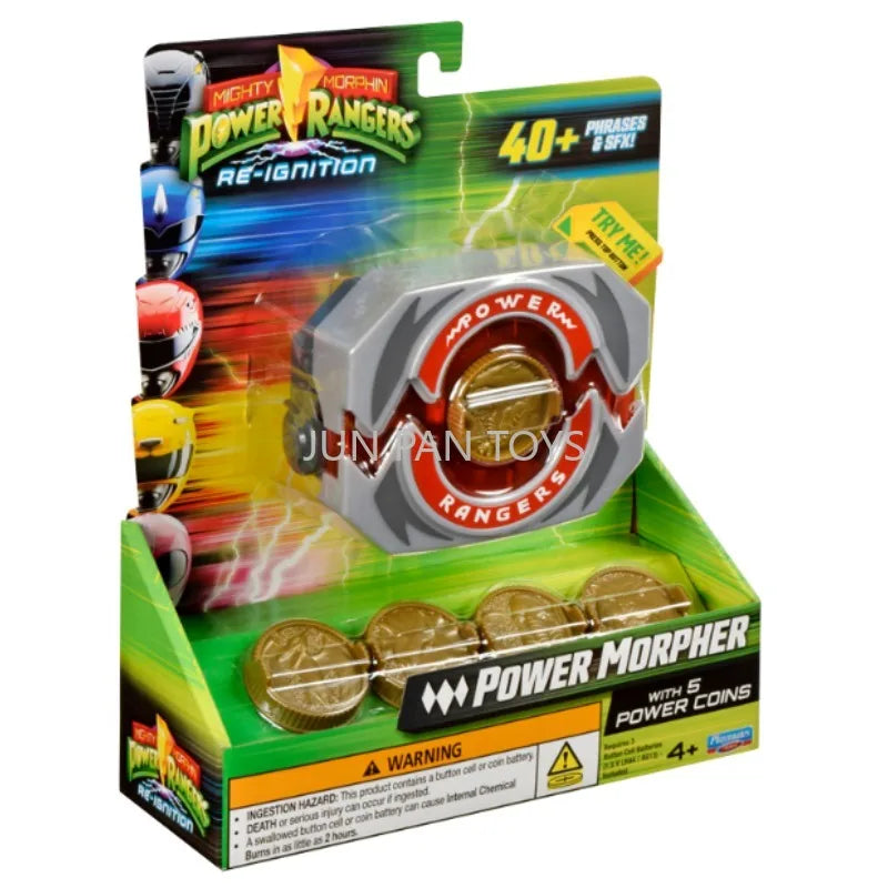 Original Mighty Morphin Power Rangers Re-Ignition Power Morpher with 5 Power Coins Kids Roleplay Boy Toys Lights Over 40+ Sounds
