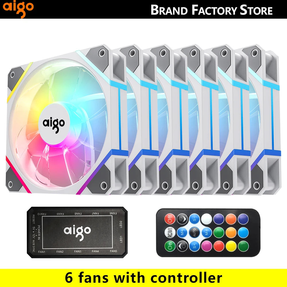 Aigo AM12 RGB-Lüfter für PC-Steuerung, 120-mm-Computergehäuse-Lüfter-Kit, 6-poliger Wasserkühler, CPU-Lüfter, Argb-12-cm-Lüfter