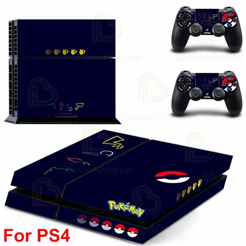 Gengar Stickers for SONY PS4 Pro Slim Console Pikachu Mew Full Body Skin Decals for PlayStation 4 Controller Gamepad