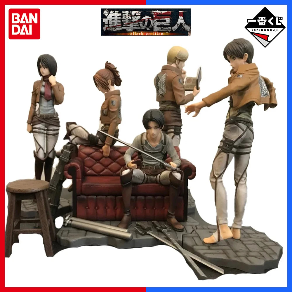 In Stock BANDAI Original Ichiban Kuji KUJI Attack On Titan Anime Figure Eren Jaeger Levi Ackerman PVC Cool Model Collection Toys