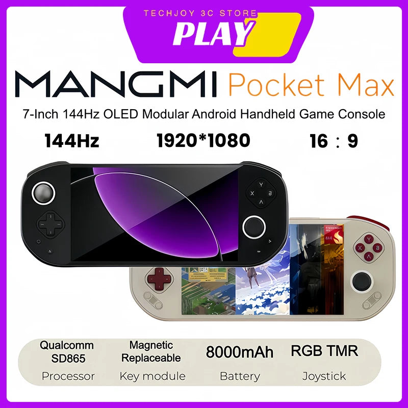 NEW MANGMI Pocket Max 7-inch 144Hz OLED Qualcomm SD865 Hall Trigger Magnetic Module 8000mAh Battery Portable Retro Game Console