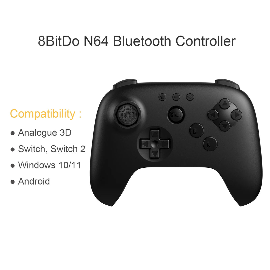 8BitDo N64 Bluetooth Controller for Analogue 3D, Nintendo Switch, Switch 2, Gaming Joystick Gamepad for Windows and Android