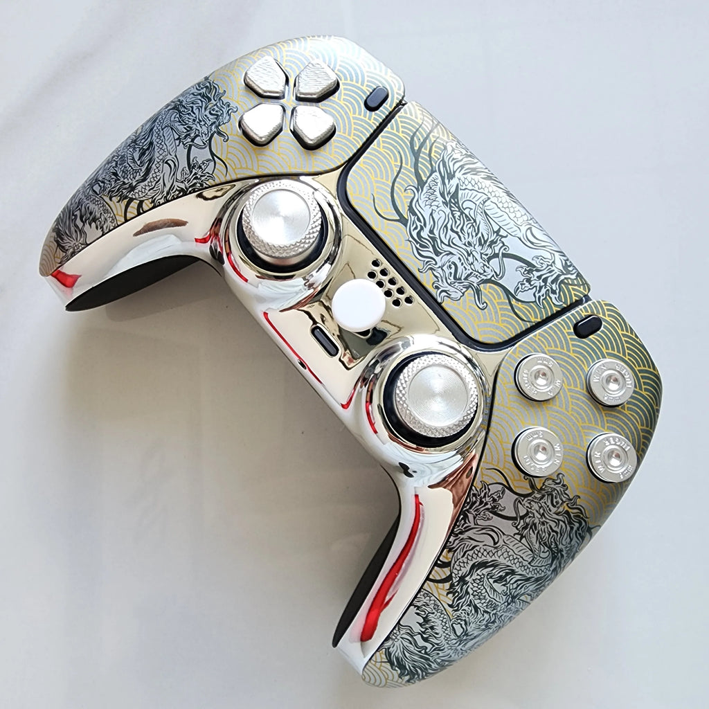 High-End Limited Edition Original Customized Modified Ps5 Game Console Handle Ps5 Original Handle Wireless Controller Ps5 Dualsense Wireless Controller: Domineering Silver Dragon