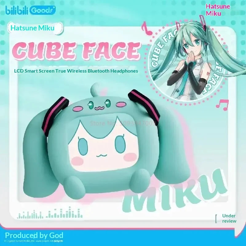 Bilibili Hatsune Miku CUBE FACE LCD Touch Screen TWS Earphones Gift Box Interactive Display Bluetooth Birthday Gift