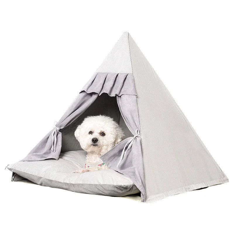 Foldable Portable Teepee Cat Bed With Cushion Luxury Puppy Excursion Pet Tent House