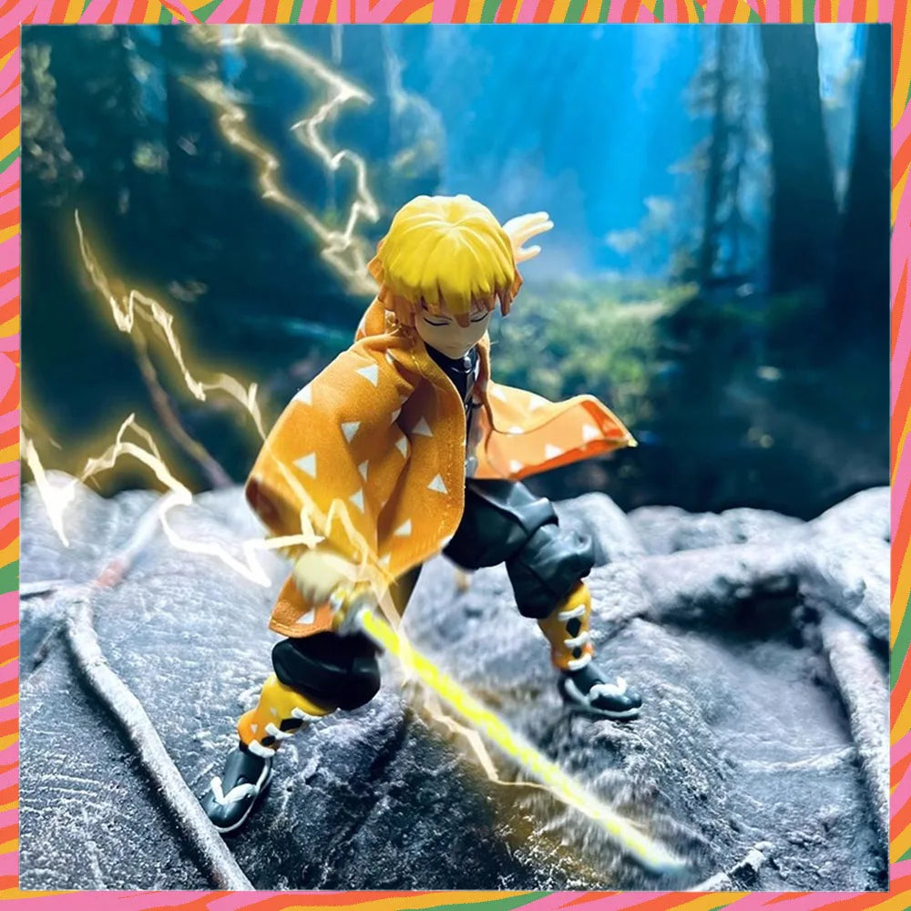 1/12 Мащаб Demon Slayer Мъжки герой Агацума Зеницу, платнено жълто дълго палто, подходящо за 6-инчова FIGMA екшън фигурка, тяло