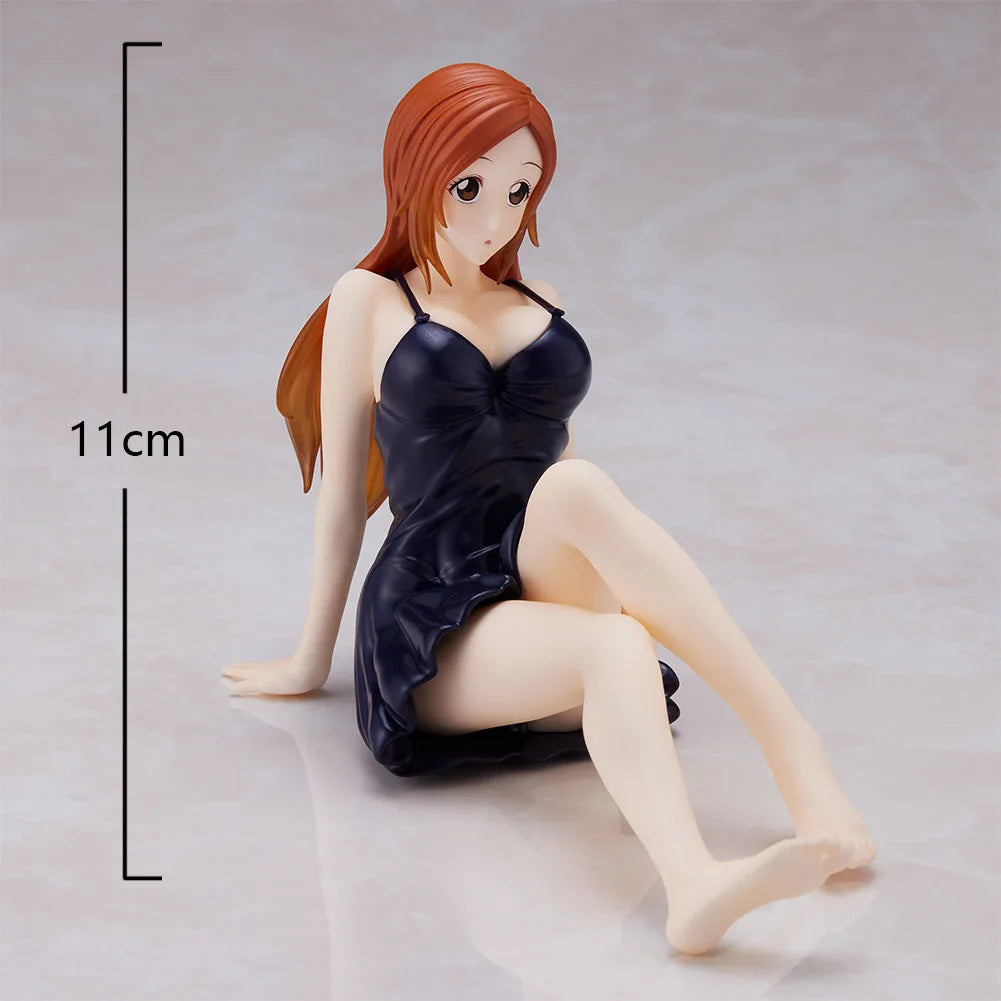 Anime Figur Matsumoto Rangiku Inoue Orihime Schwarzes Nachthemd sitzende Actionfigur PVC Modell Spielzeug Erwachsenensammlung Statue Geschenk