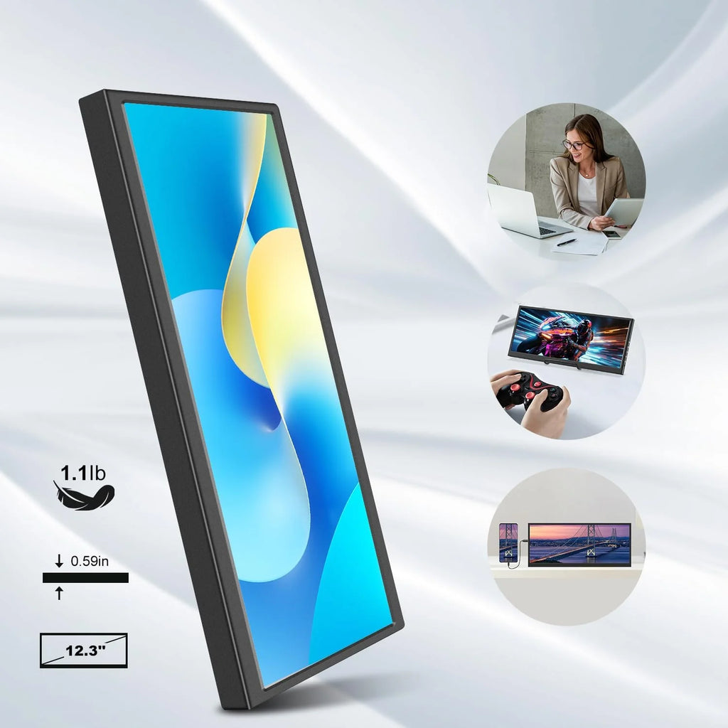 12,3/14,5 Zoll Touchscreen-Monitor HDMI &amp; Typ C 1920 x 720/2,5 K IPS-Display LCD-Leiste Computer-Temperaturanzeige Breitbild