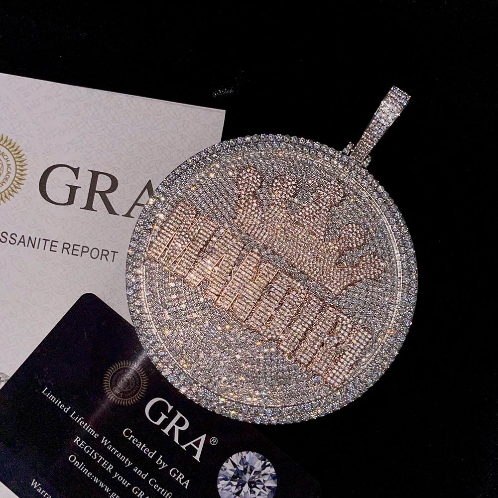 AZ Hip Hop Iced Out 8cm Runde Custom Letters Anhänger Halsketten Gepflasterter Cubic Zirkon Stein Mit Goldkette Für Männer Frauen Schmuck