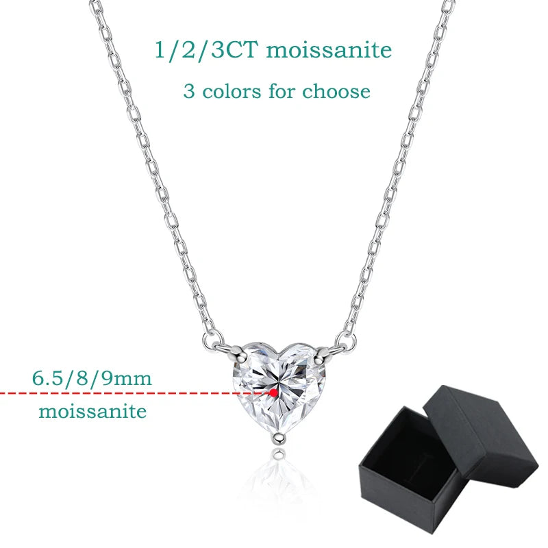 Smyoue 1CT 2CT 3CT Herzschliff zertifizierte Moissanit-Halskette für Damen, 18 Karat vergoldeter Schmuck, Sterlingsilber S925, Anhängerkette