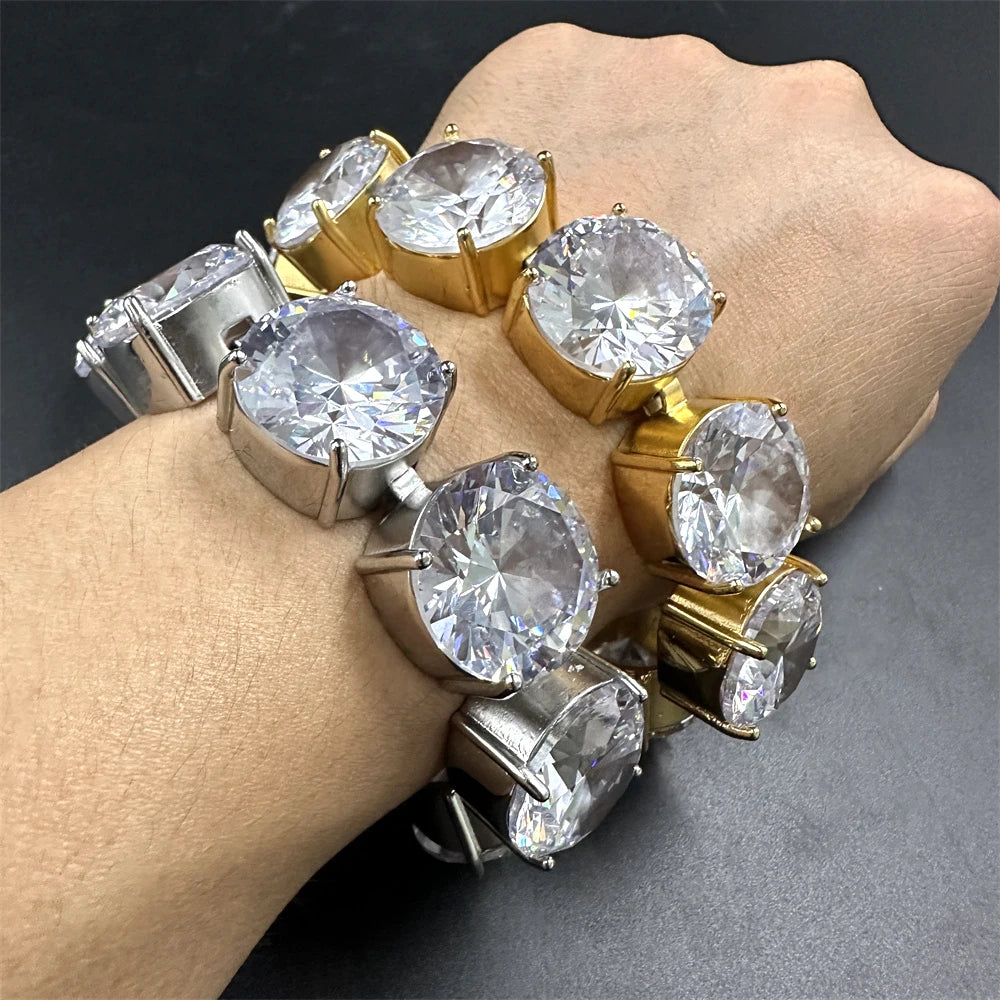 20mm Big Iced Stainless Steel Tennis Link Chain Necklaces for Men Women No Fade Bling Zircon Goth Hip Hop Jewelry Free Shipping