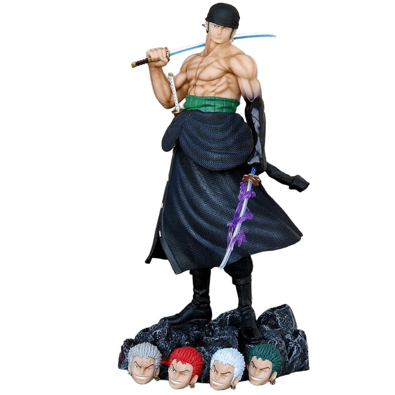 50 cm große One Piece Figur Roronoa Zoro, stehende Pose, mit Messer, fünf austauschbare Köpfe, Modell, Anime-Action-Sammelfigur