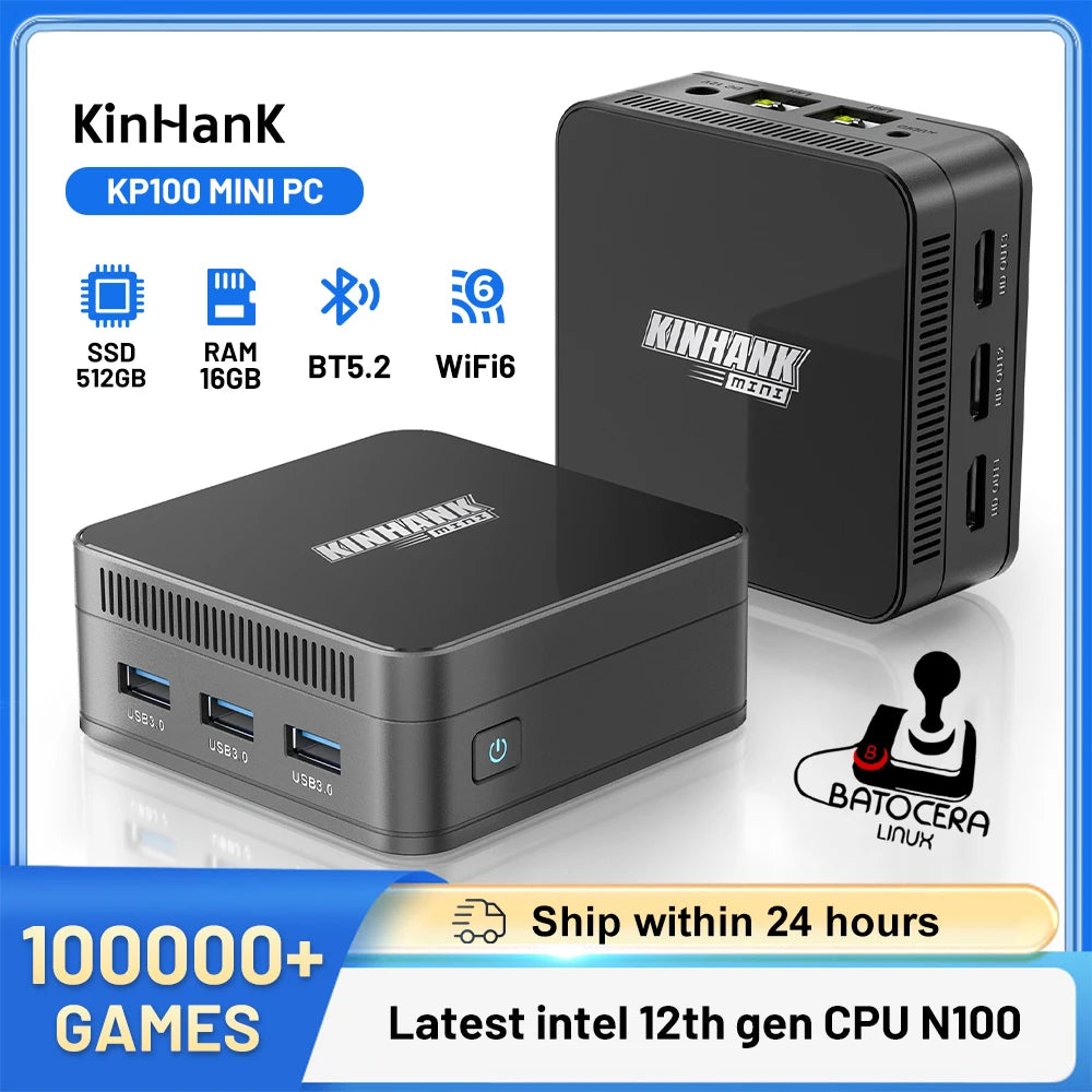 KINHANK Super Console KP100 Videospielkonsole 16 GB DDR5 Batocera 100.000+ Spiele 70+ Emulatoren für SS/WII/GC/MAME/PS3/PS2/Arcade