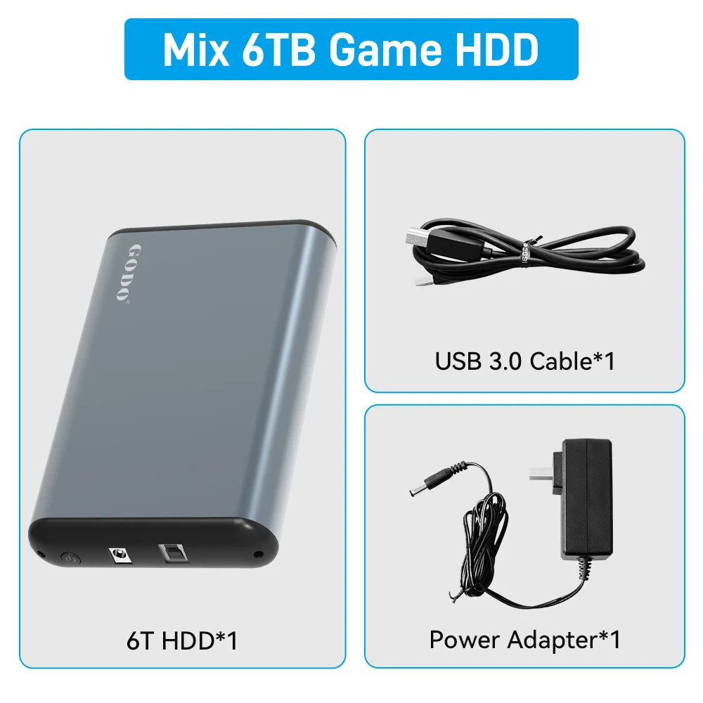 6T Portable Retro Game Hard Drive For PS5/PS4/PS3/PS2/Xbox/N64/Switch Emulator Game HDD Built-in 65000+ Games For Win PC/Laptop