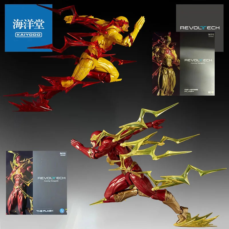 KAIYODO Genuine Revoltech Anime Figure Reverse Flash & The Flash Action Figure Toy for Boy Kids Gift Collectible Model Ornaments