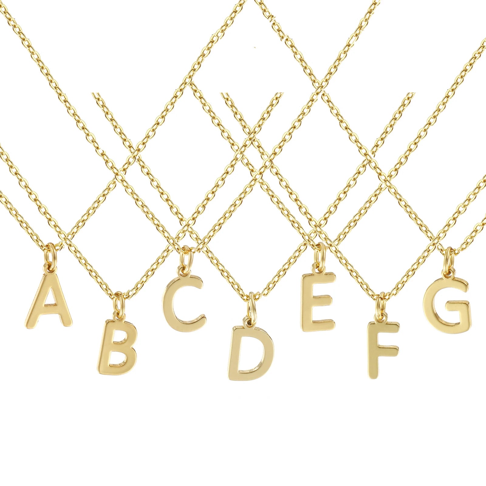Brass " A-Z " Minimalist Capital Pendant Necklace 18K Real Gold Plated Alphabet Initial Letter Name Jewelry For Women Gift