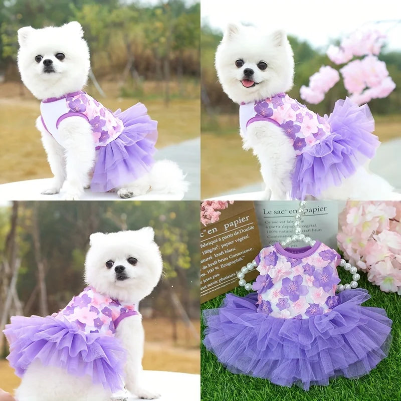 Floral Princess Dog Dress, Flower Puppy Apparel For Mini To Medium Dogs, Breathable And Soft, Perfect For Outings