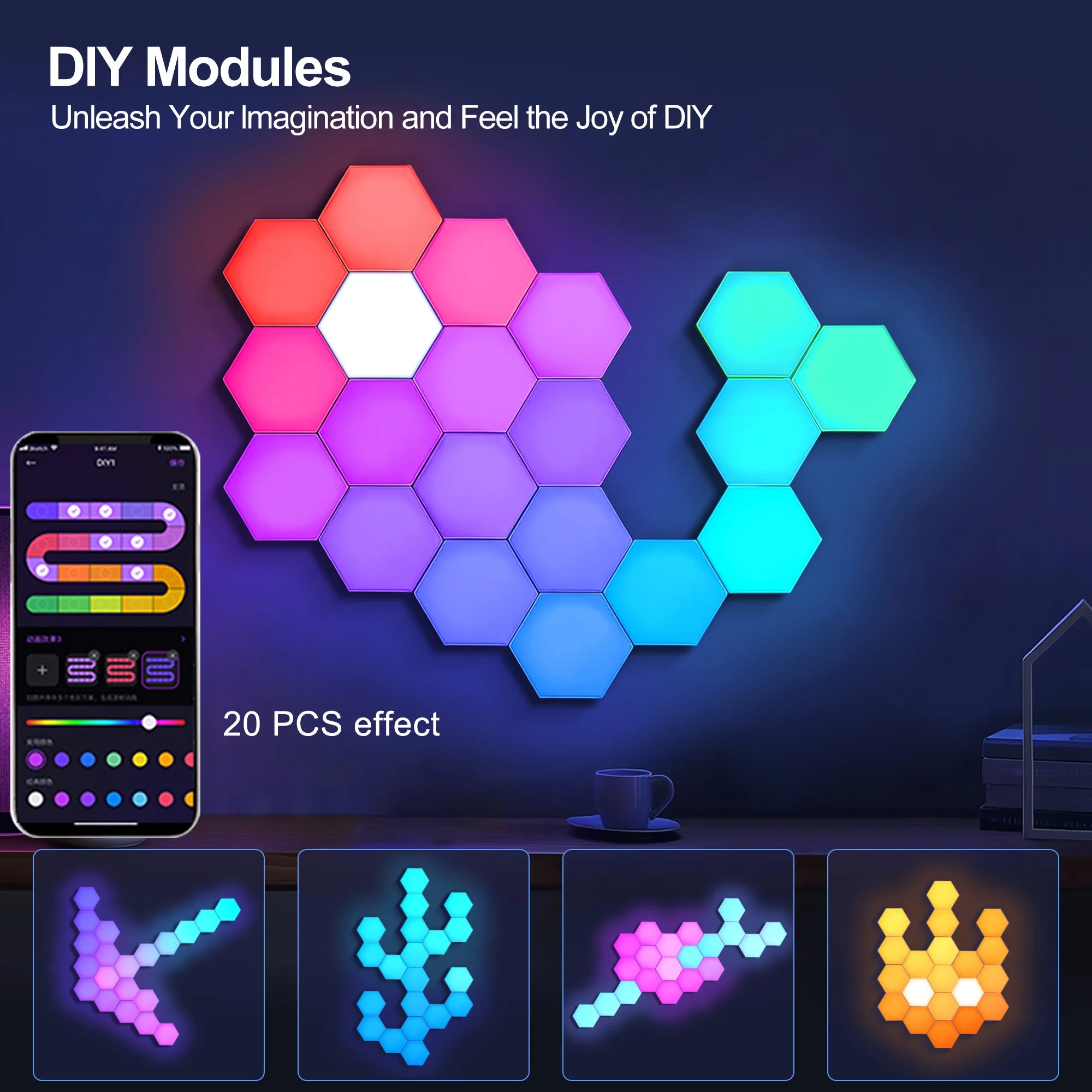 8/12/20 PCS Smart Hexagon Wall Light Color Changing Ambient Hexagonal Lights Night DIY Music Sync MeRGBW APP Games Room Bedroom