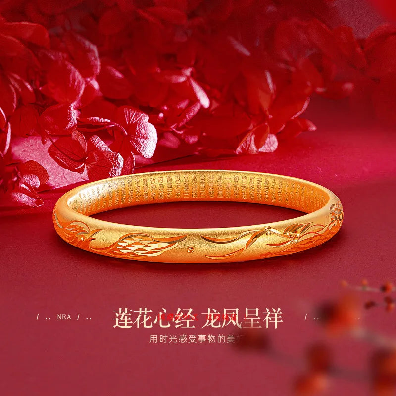 Гривна Lotus Ancient Heart Sutra за жени, 24K злато, AU999 миниатюрни златни мъниста с верижка тип „лотус“ и ролка Sutra