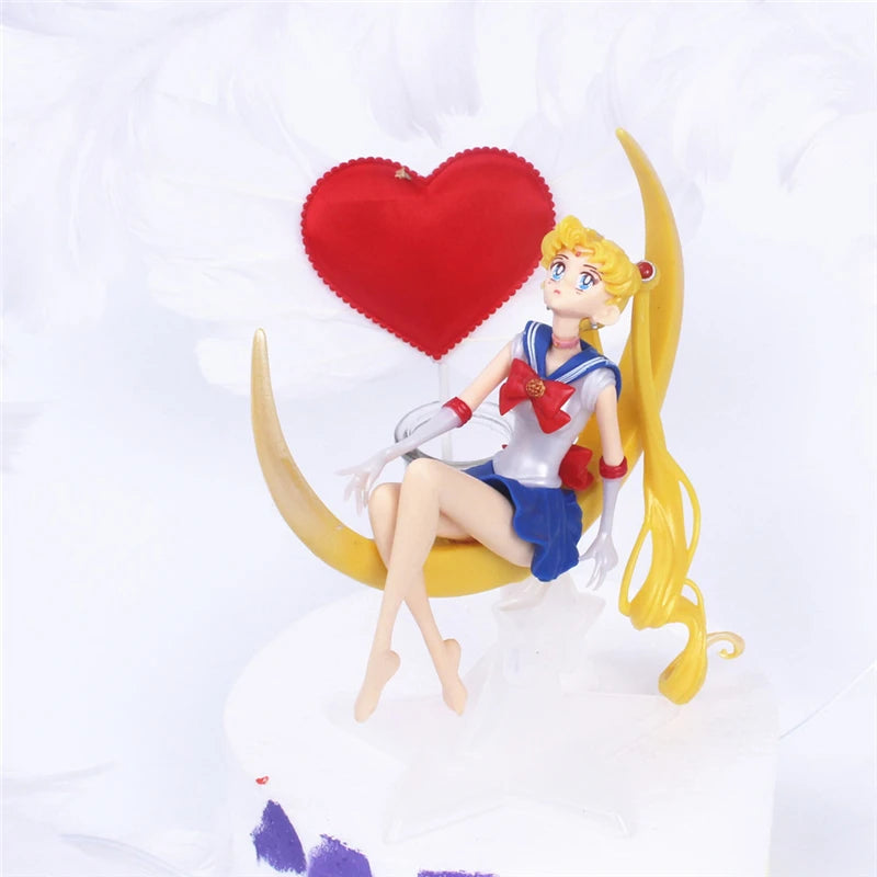 Cartoon Anime Sailor Moon Tsukino Action Figure Wings Toy Doll Cake Decoration Collection Model Girls Gift for Children