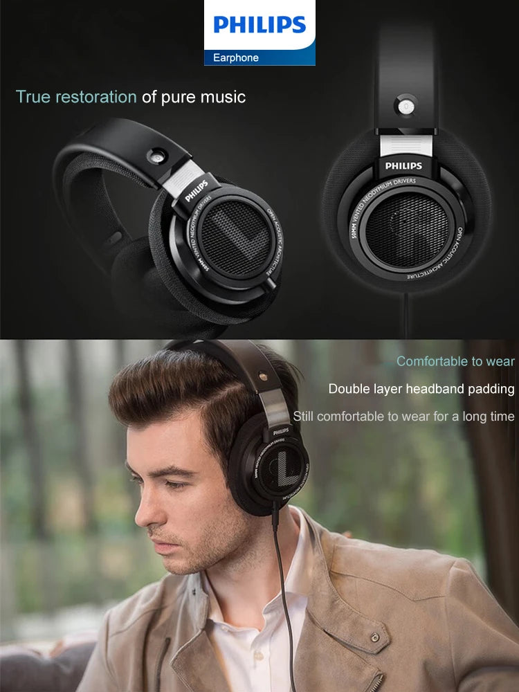 Philips SHP9500 Kopfhörer HiFi-Stereo-Kopfhörer mit Kabel, Computer, Online-Lernen, Ohrhörer, Esports-Spiel, 3,5 mm, 6,3 mm, Universal-Headset