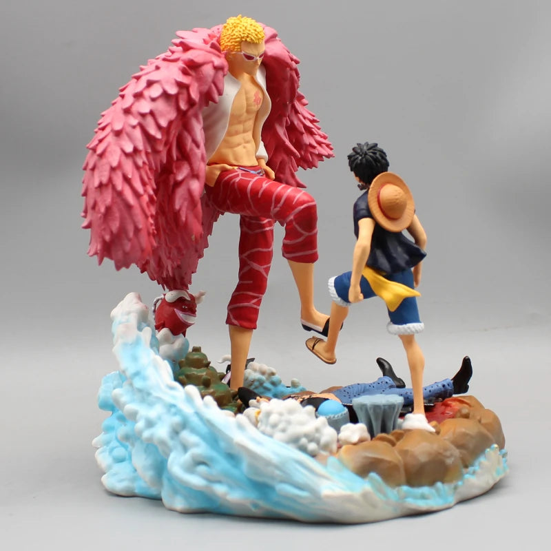 One Piece Actionfigur Donquixote Doflamingo Vs Luffy Anime Figur 21cm PVC Gk Statue Modell Puppensammlung Schreibtischdekoration Spielzeug