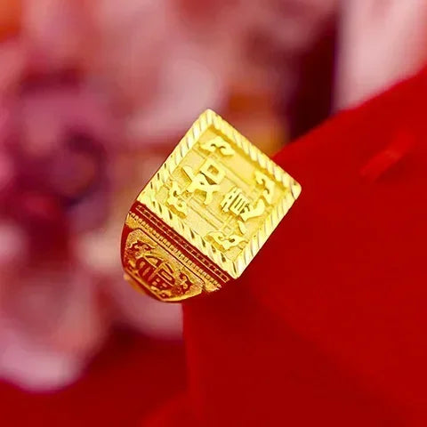 Gold shop with 999 24k real  gold ring men's fortune adjustable  24 K 5D real gold ring smooth sailing domineering male ring