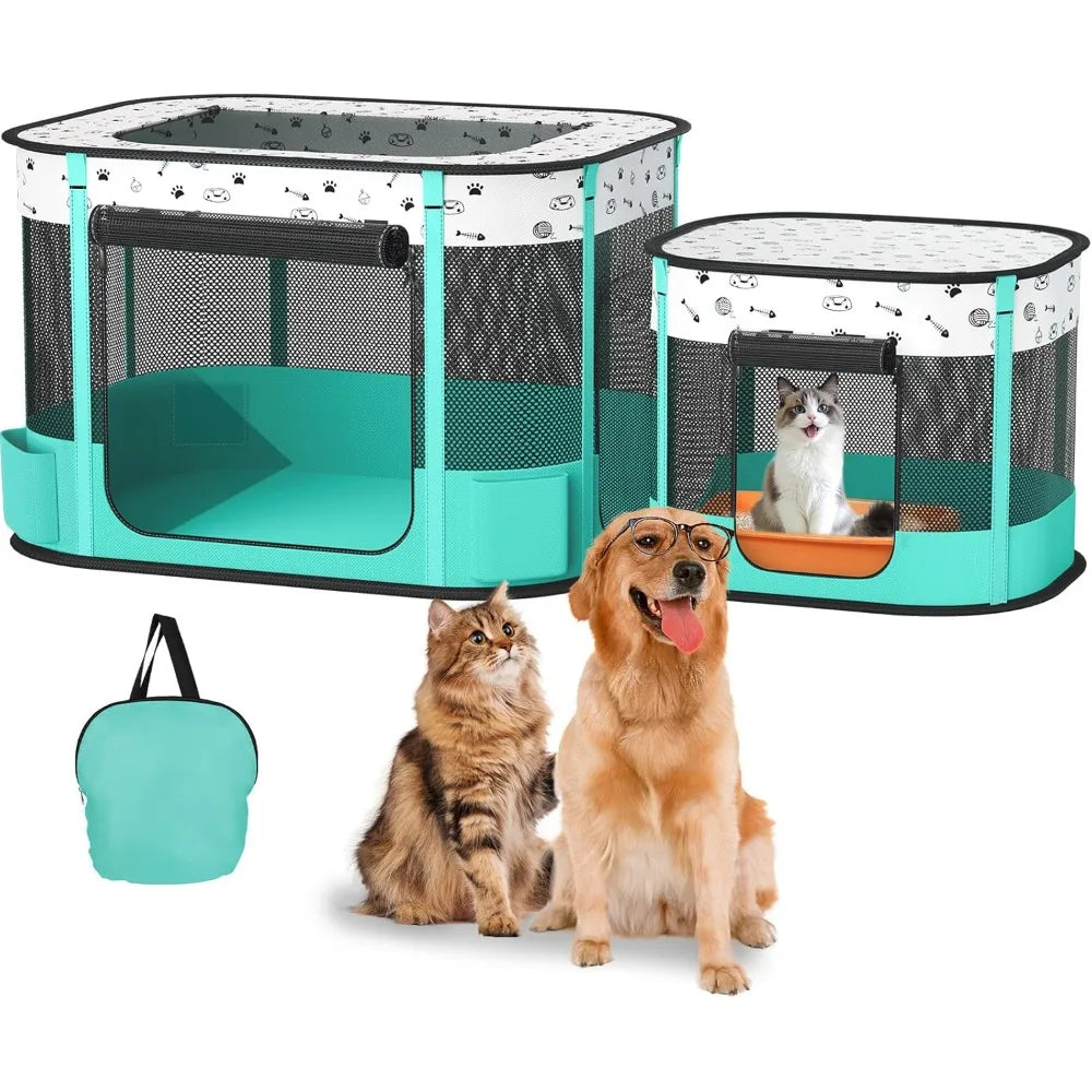 Portable Cat Playpen, Foldable Pet Dog Playpen, for Kitten Puppy Play Pen Indoor/Outdoor, Cats Enclosure Cages Tent with Carryin
