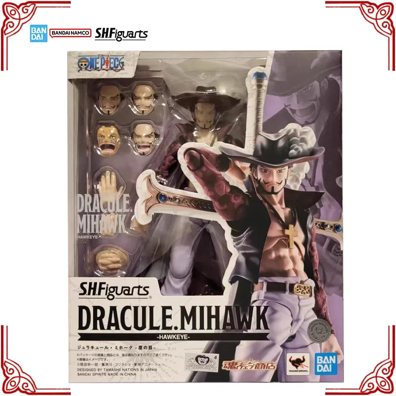 In Stock Genuine Bandai One Piece Model Kit SHF Dracule Mihawk Hawkeye Anime Action Figure Collection Finished Model Toys Gifts