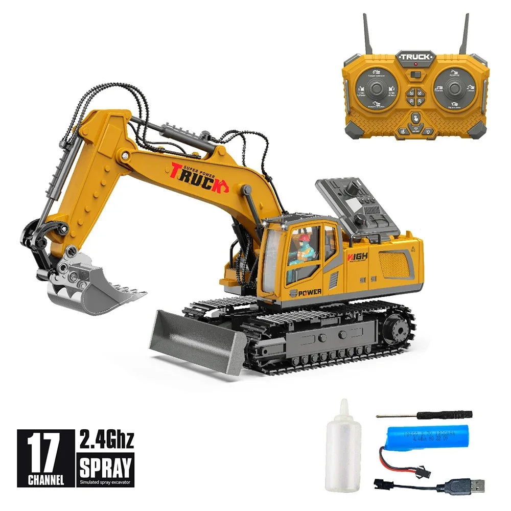 Rc Excavator Cars Trucks Alloy Bucket 17Channel Dumper Spray Truck 1/18 Simulation Engineering Electric Vehicles for Kids Boys