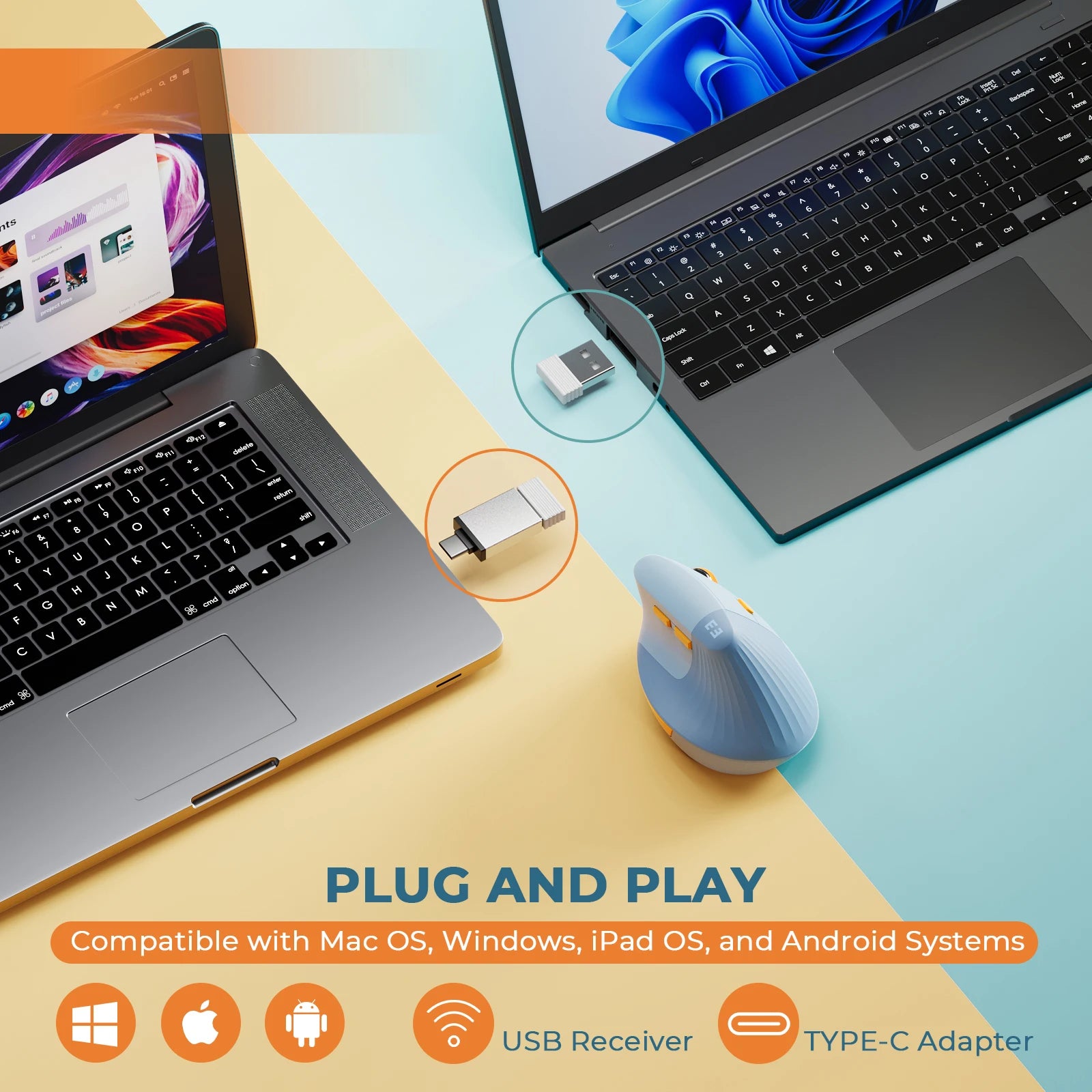SEENDA Vertikale Kabellose Maus Typ C, wiederaufladbar, ergonomisch, USB &amp; Typ C Mäuse für Laptop, Laptop, PC, MacBook, Windows, Android