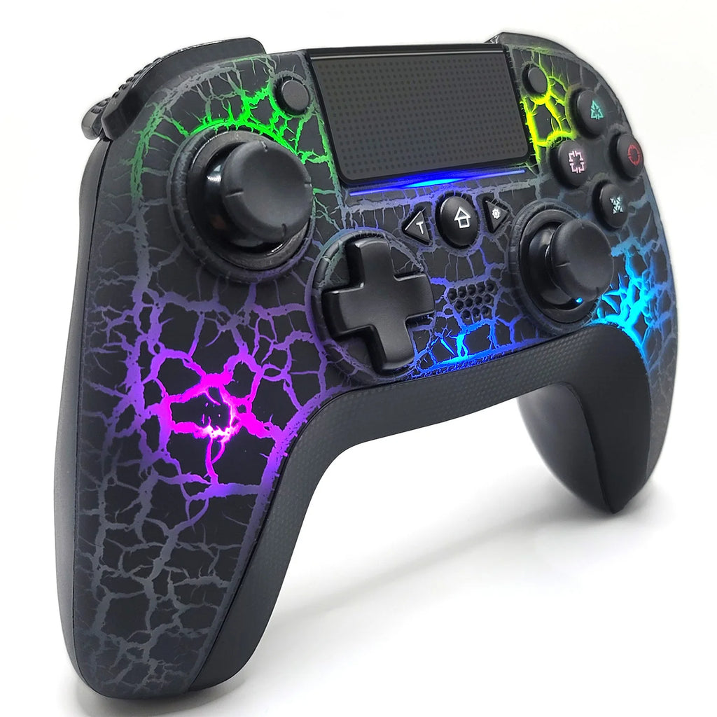 NEW Q600 Wireless Controller for PS4, Wireless Remote Gamepad with Unique Cracked Design/8 Adjustable LED Colors