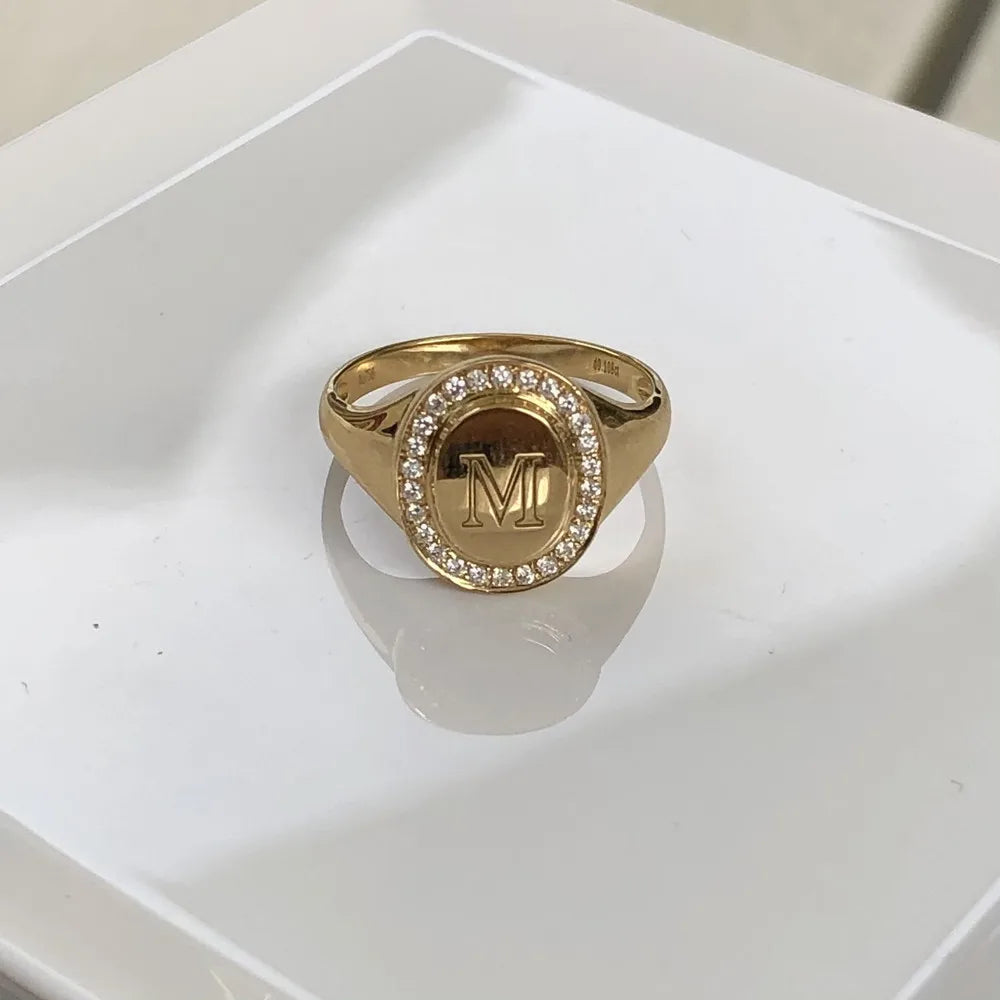 UBESTNICE Ins Popular Real 18K Solid Yellow Gold Jewelry AU750 Natural Diamond Seal Rings for Unisex Lovers Custom Letterring
