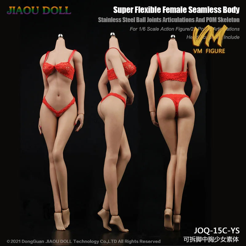 JIAOU DOLL 10E 19B 1/6 Flexible Female Seamless Body Detachable Foot 12"Small Mid Large Breast Action Figure Asian Europen Body