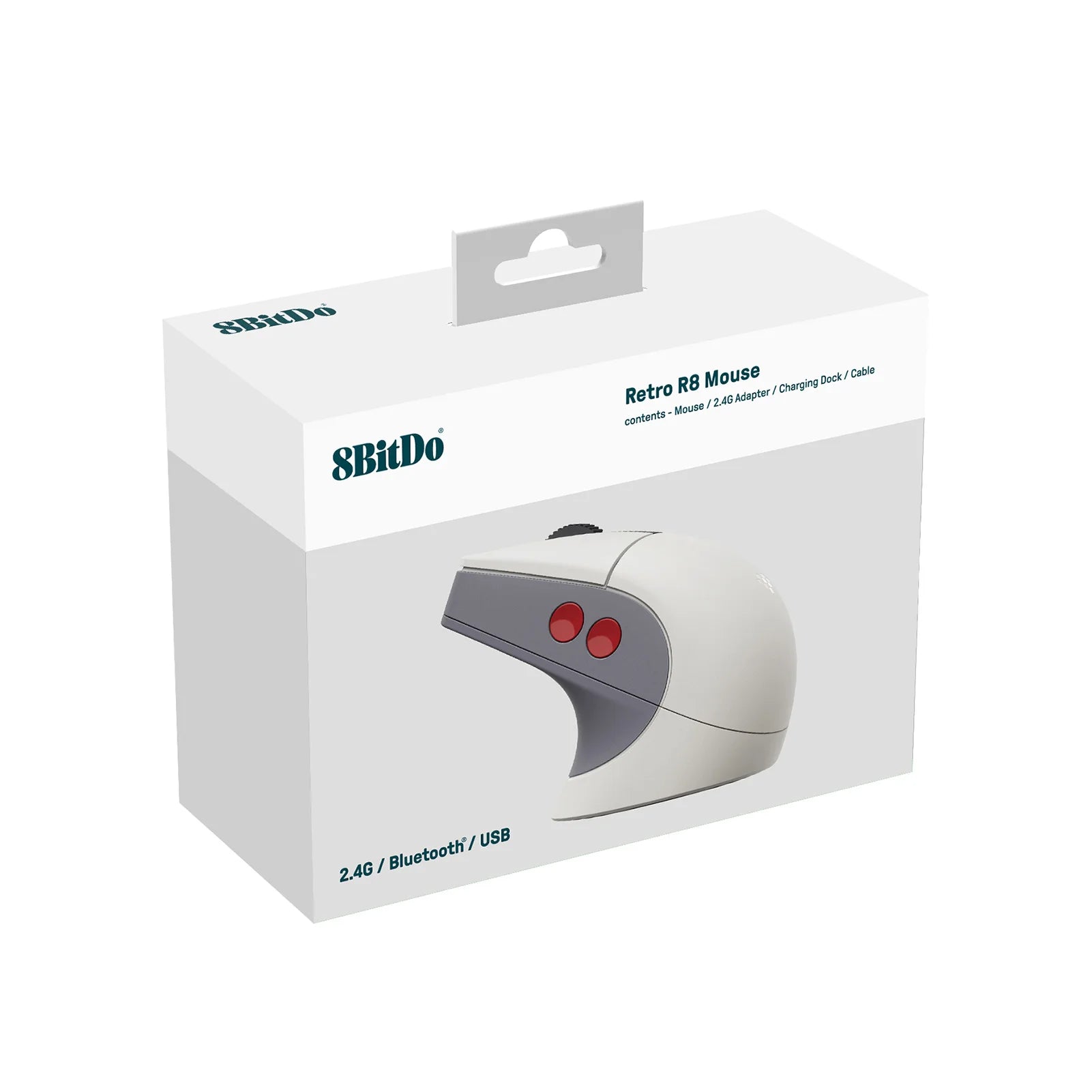 8BitDo Retro R8 Maus mit PAW 3395 Optischem Sensor DPI 26K, Kabellose 4K Polling Maus mit Ladestation, Programmierbare Tasten