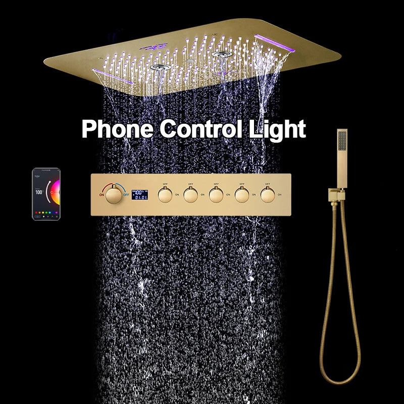 M Boenn 5 Functions Brushed Gold Shower System Set Concealed Bathroom Faucet Hot Cold Showers Mixer Ceiling Shower Head Rainfall