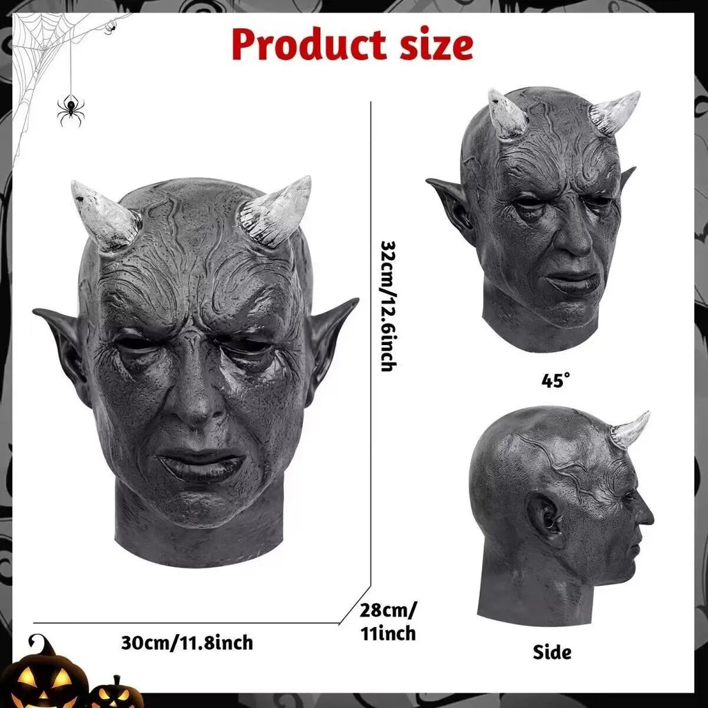 New Black Horned Demon Mask Full Face Latex Head Cover Haunted House Secret Room Scary Dressed Horned Head Cover